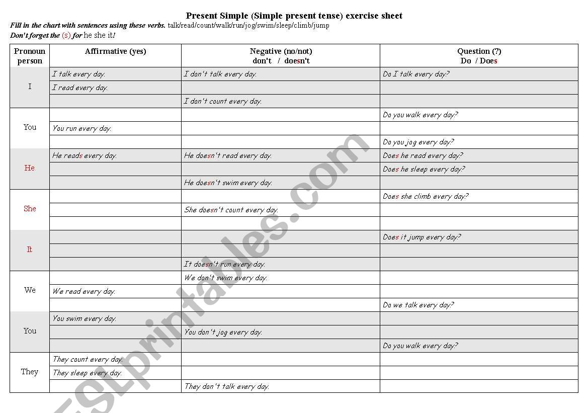 simple present worksheet
