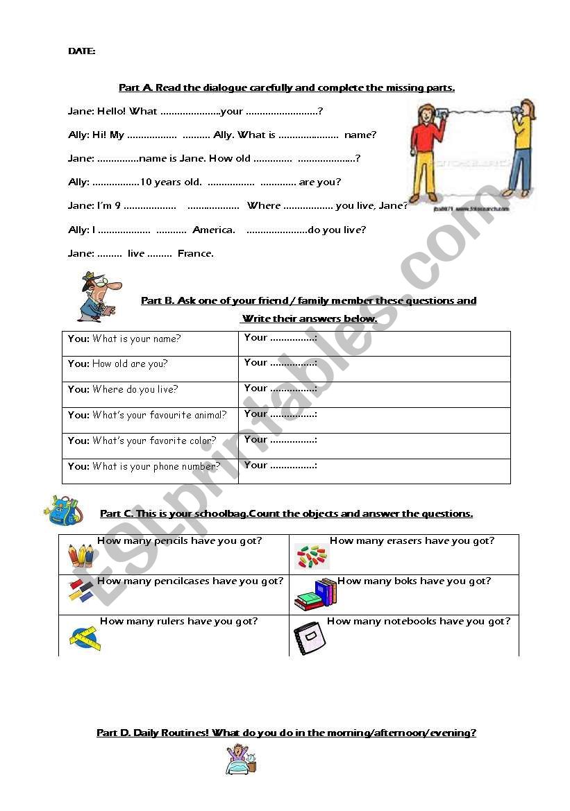 exercises for elementary worksheet