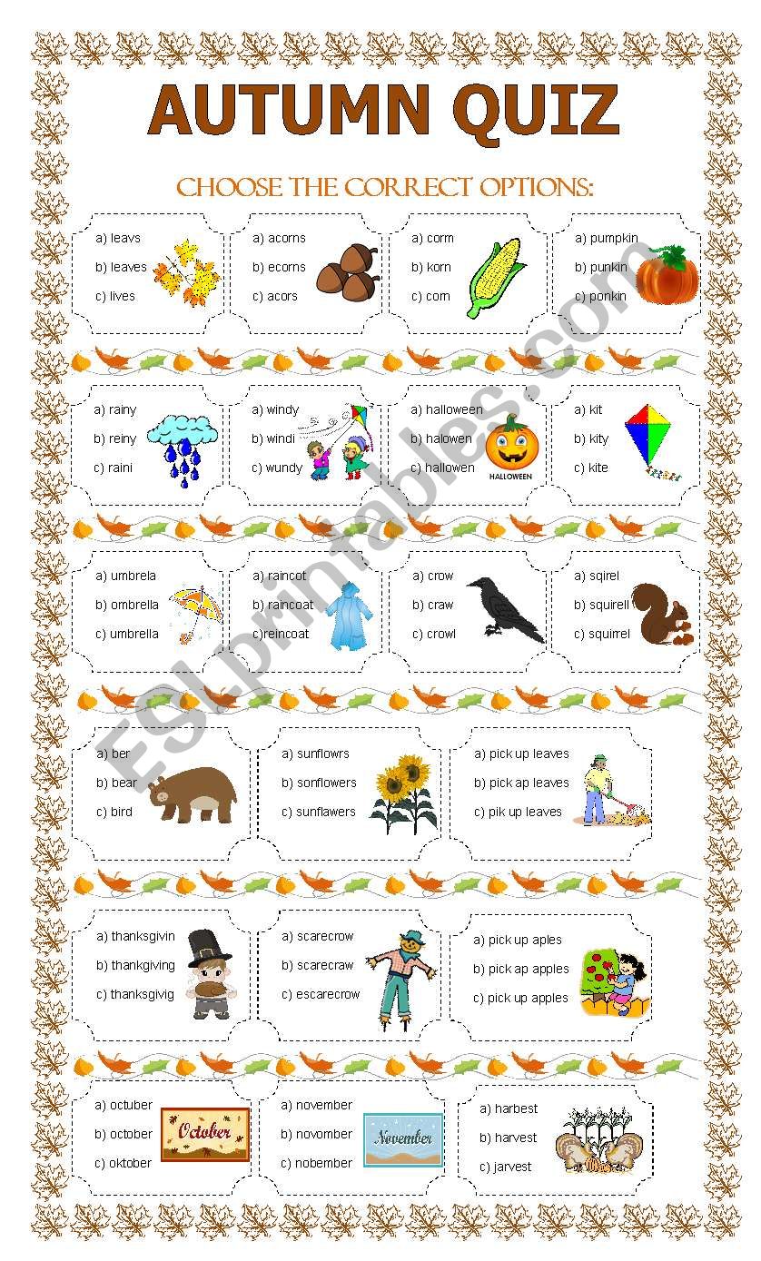 Autumn Quiz Esl Worksheet By Lupiscasu