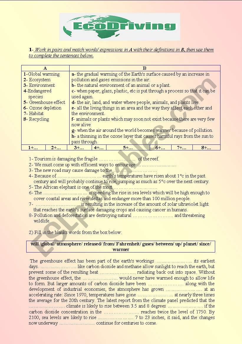 Ecodriving worksheet