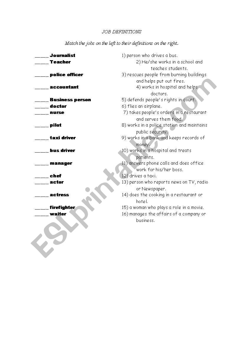 Job match worksheet