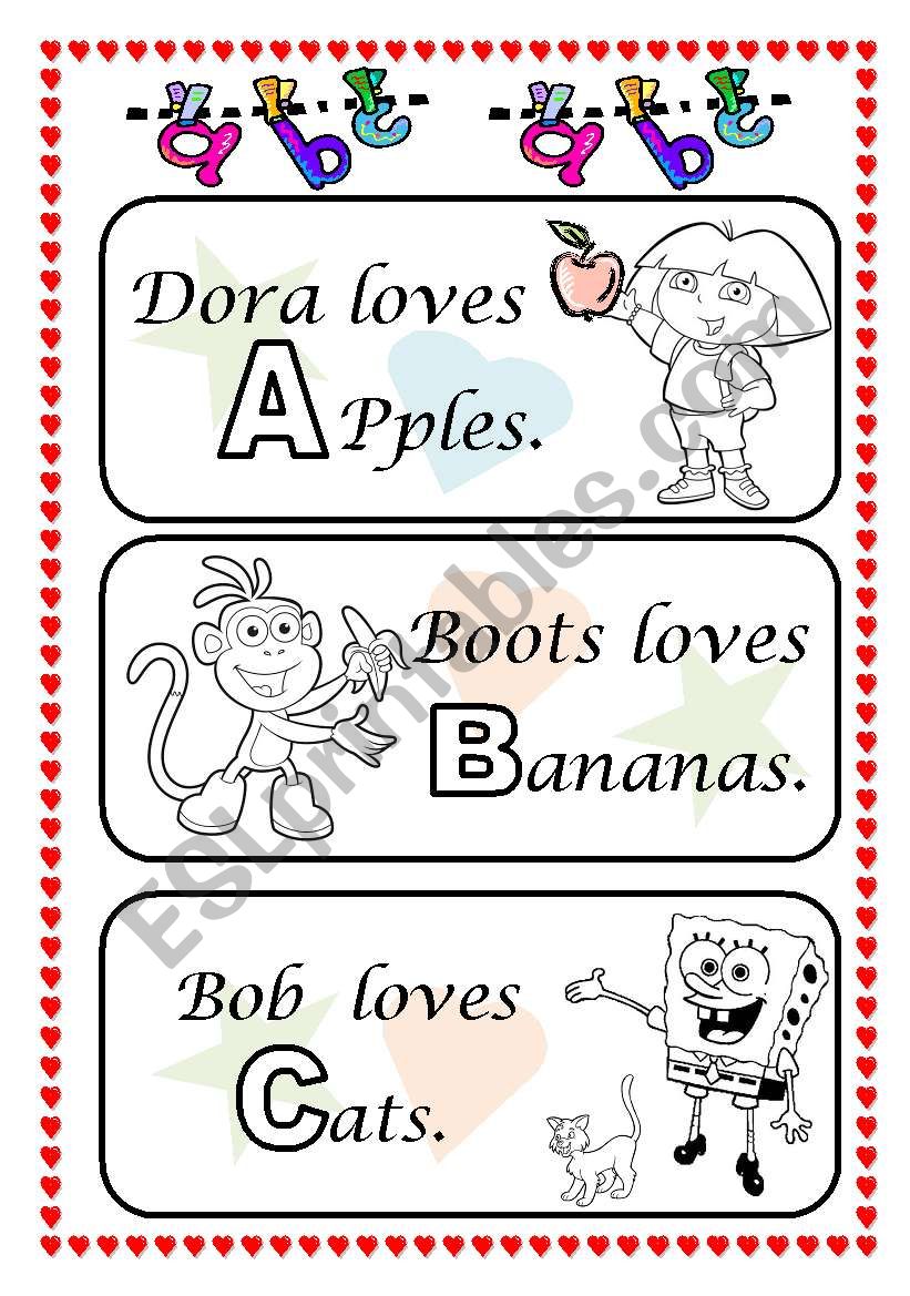 ABC with Dora, Boots and Bob worksheet