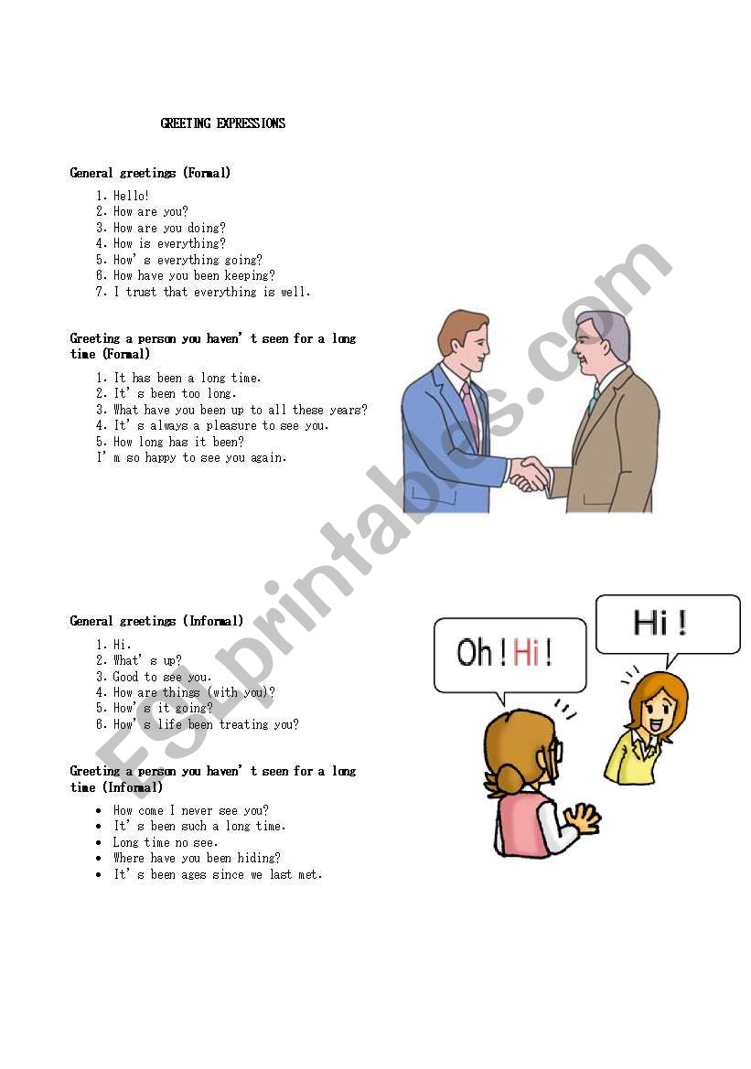 English worksheets Greeting expressions