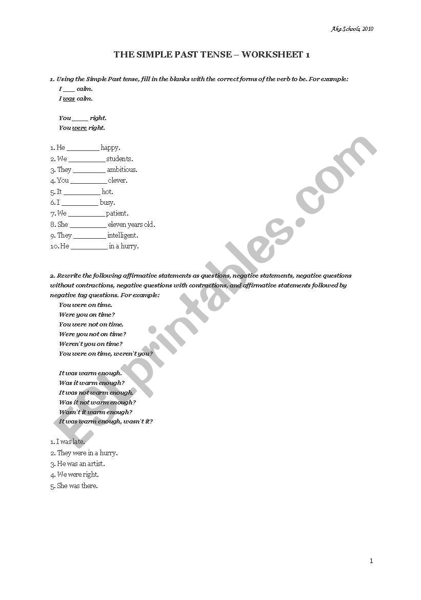 WORKSHEET ON PAST SIMPLE worksheet