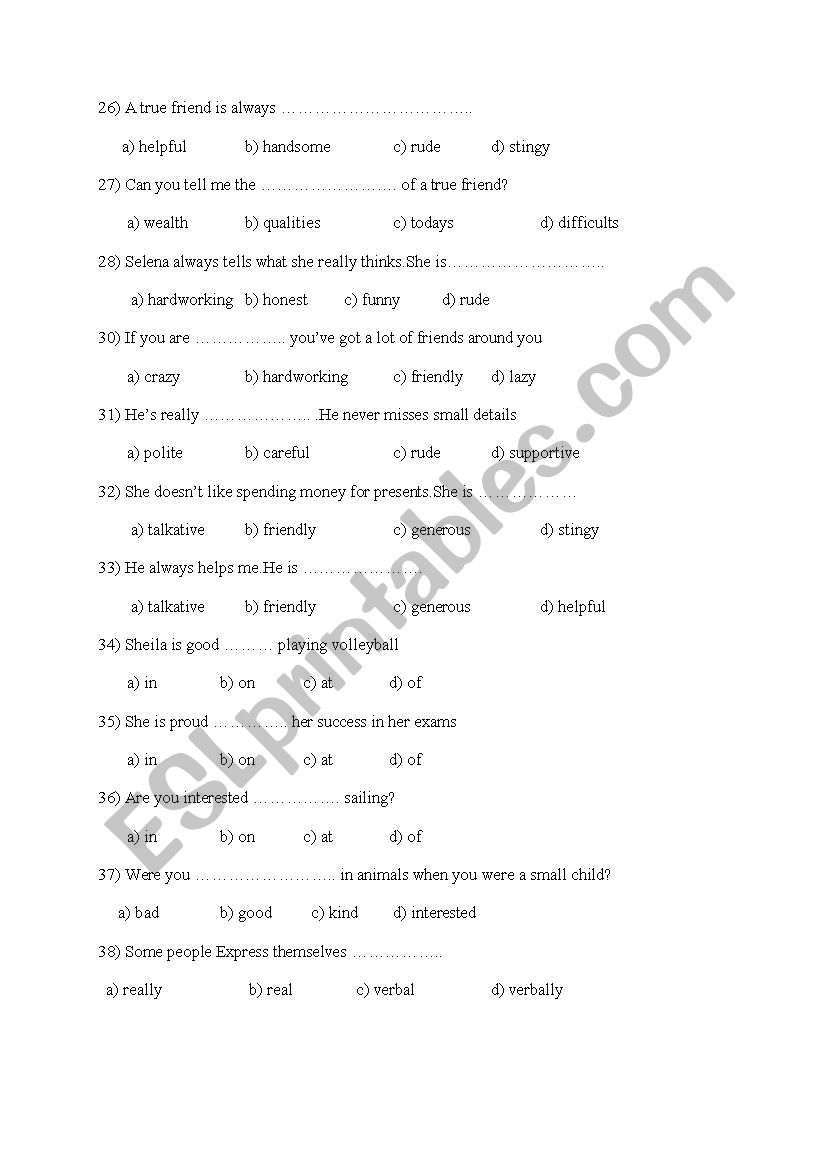 exam worksheet