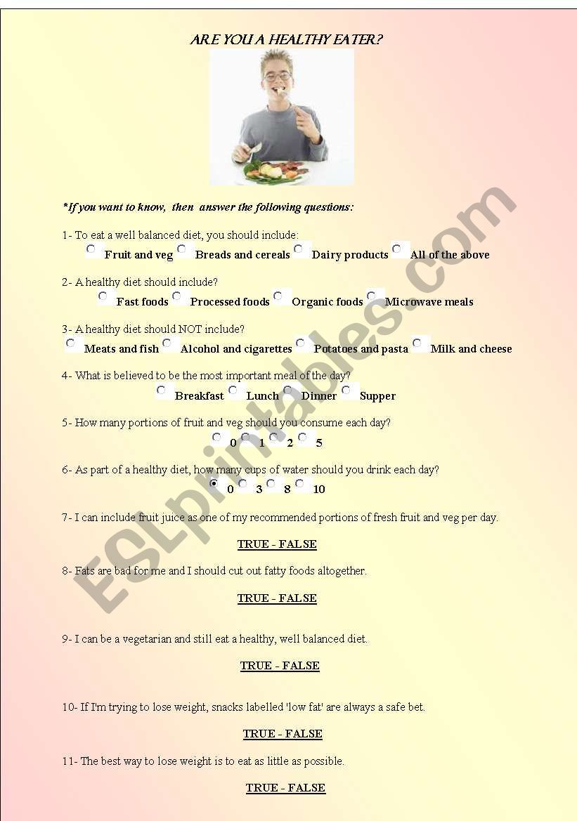 Are you a healthy eater? worksheet