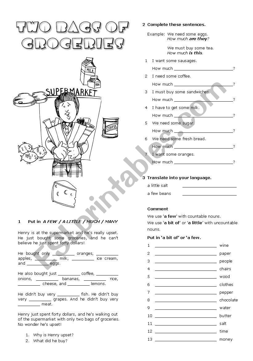 Two Bags Of Groceries worksheet