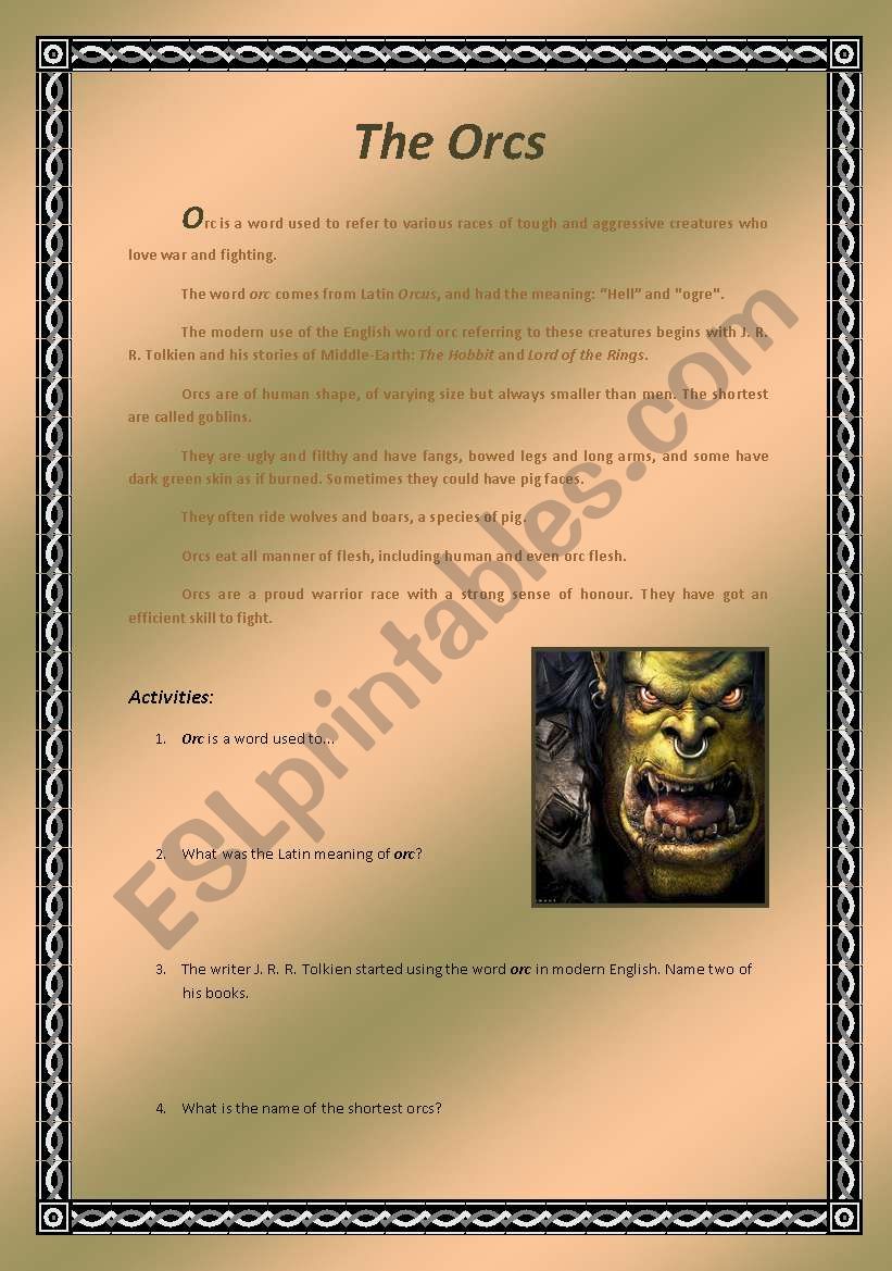 The Orcs worksheet