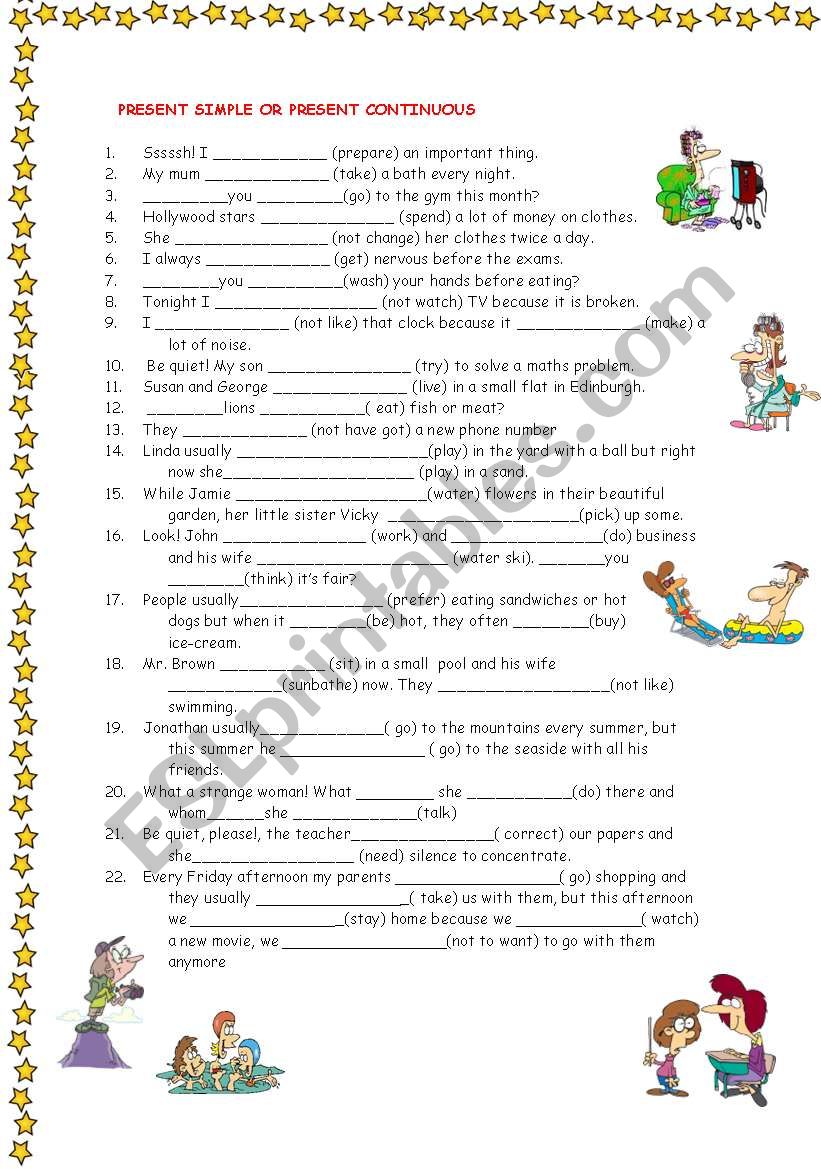 PRESENT SIMPLE AND CONTINUOUS worksheet