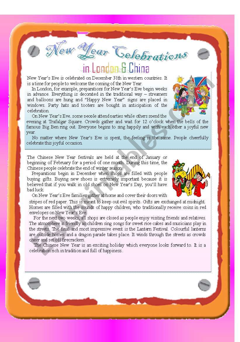 New Year Celebrations  worksheet