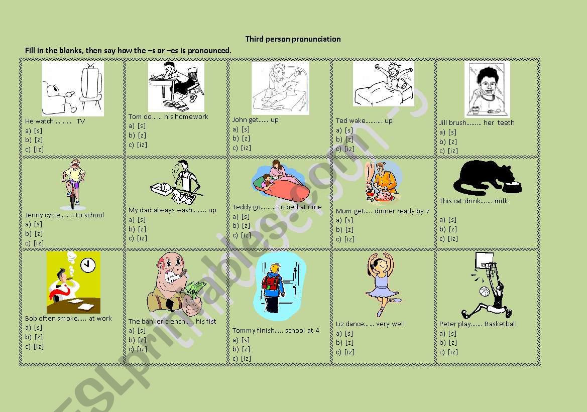 third person -s pronunciation worksheet