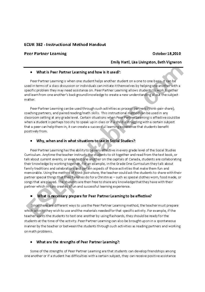 Peer Partner Learning Information