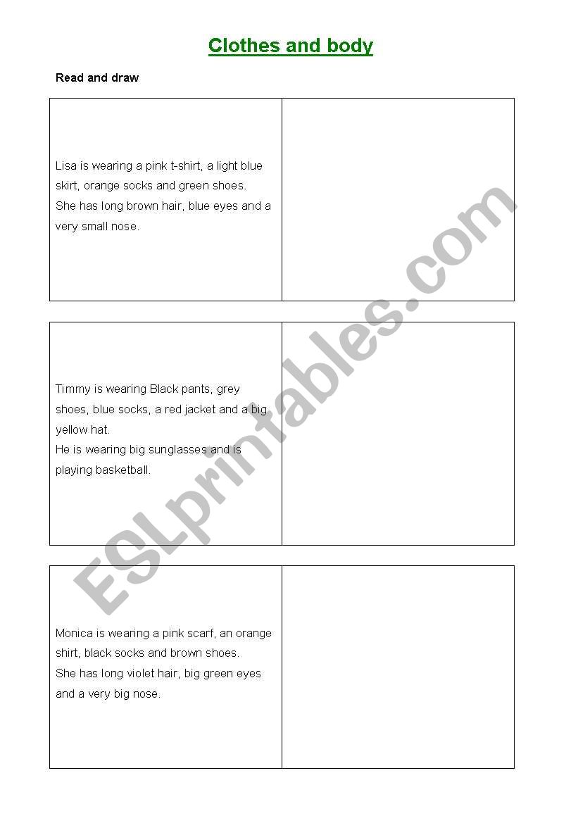 Clothes and parts of the body worksheet