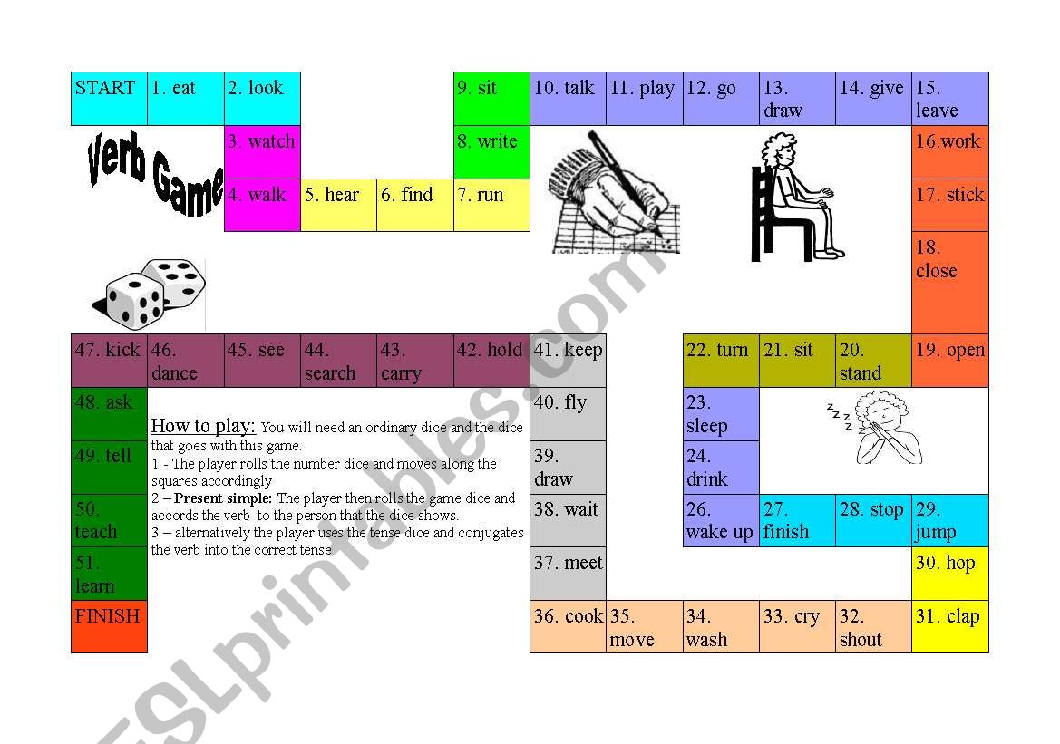 verb board game worksheet