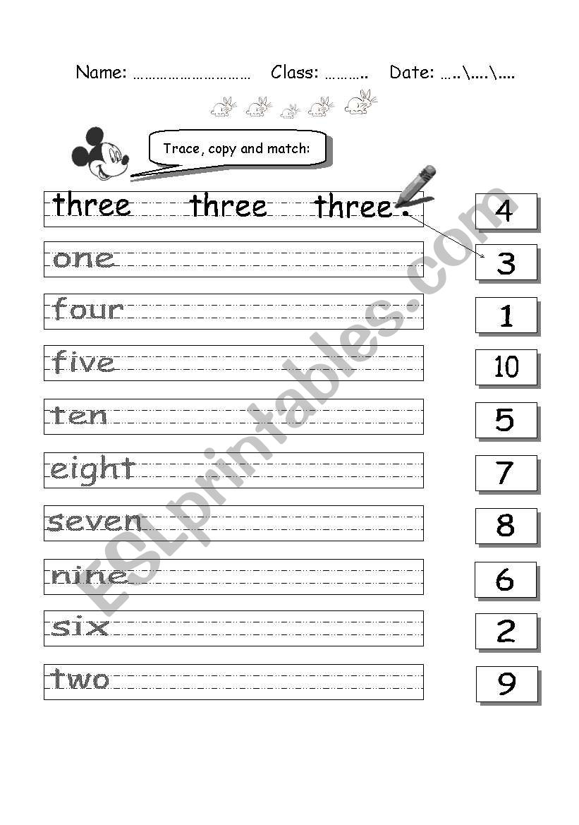 Trace and match numbers worksheet