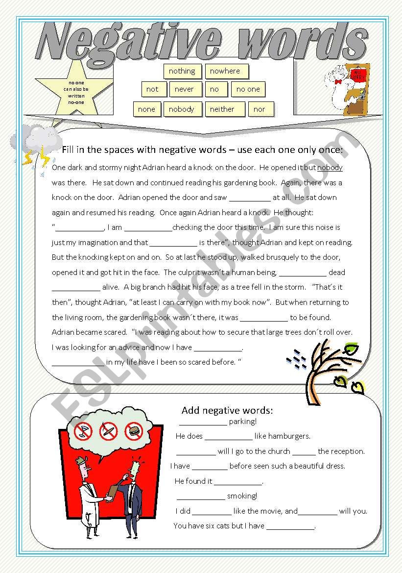 Negative words worksheet