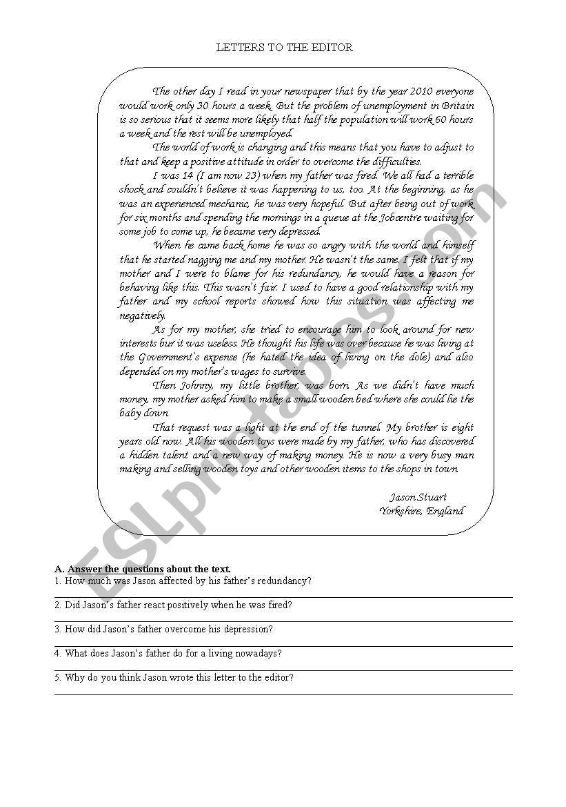 Letters to the editor worksheet