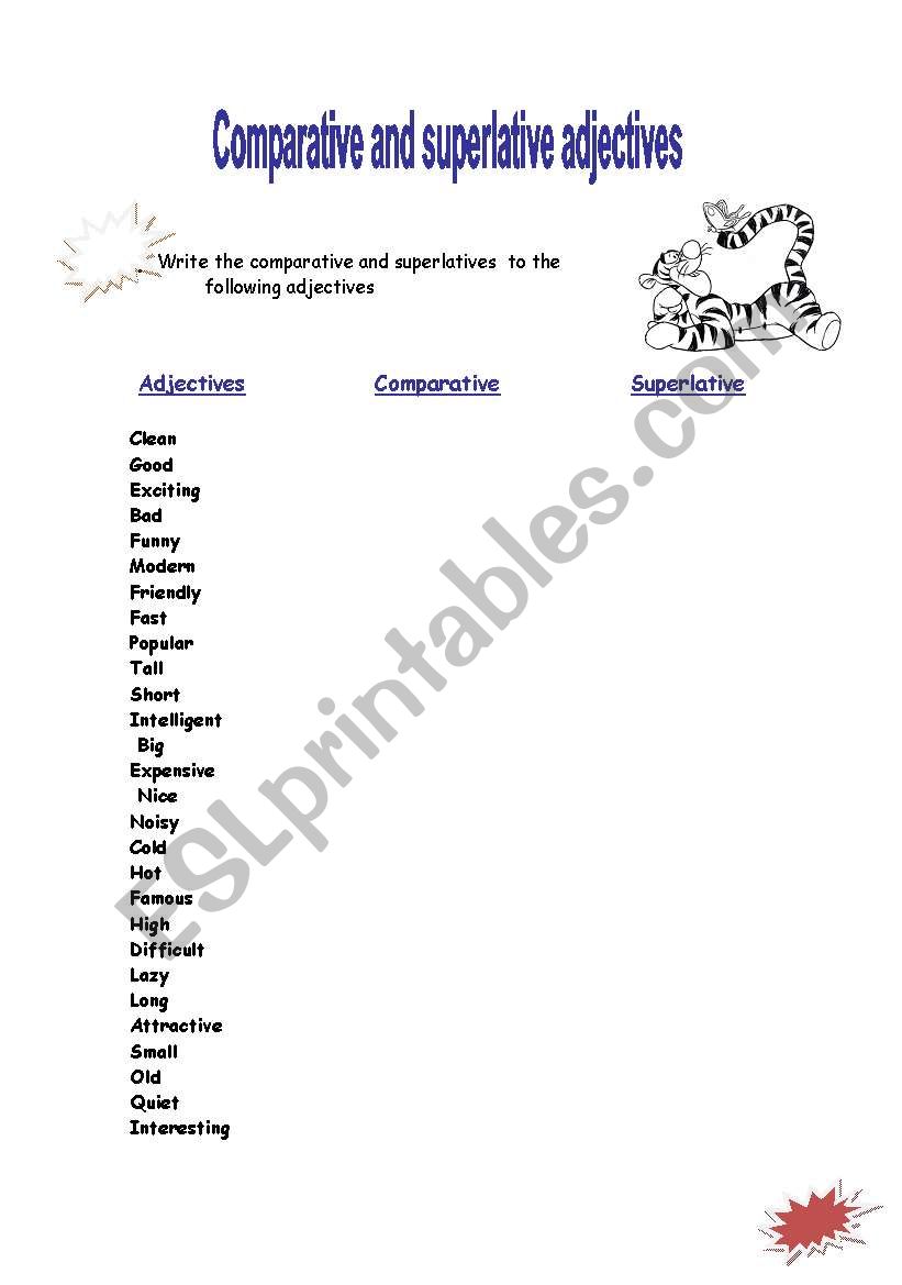 Comparatives and superlatives worksheet