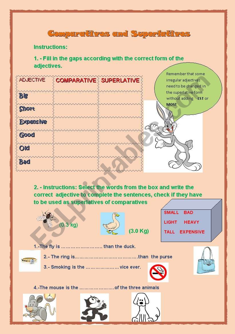 Comparatives and Superlatives Worksheet