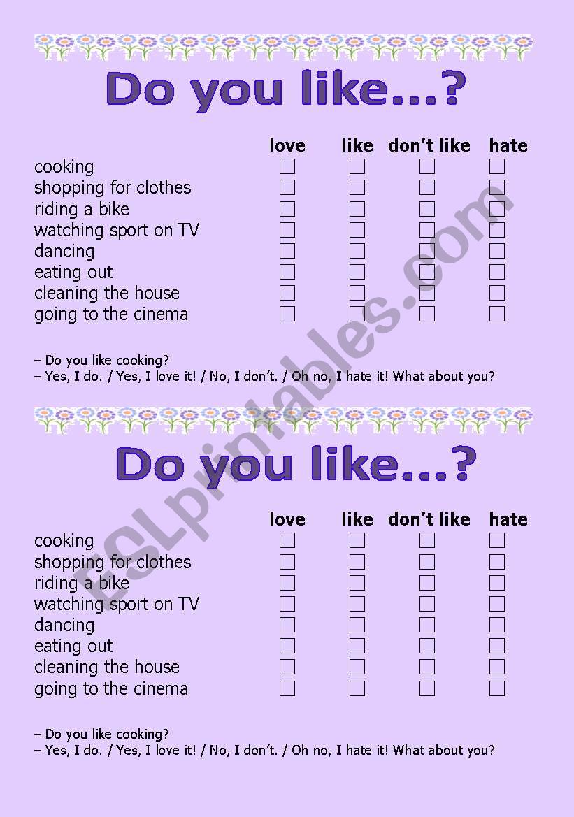 Do you like...? worksheet