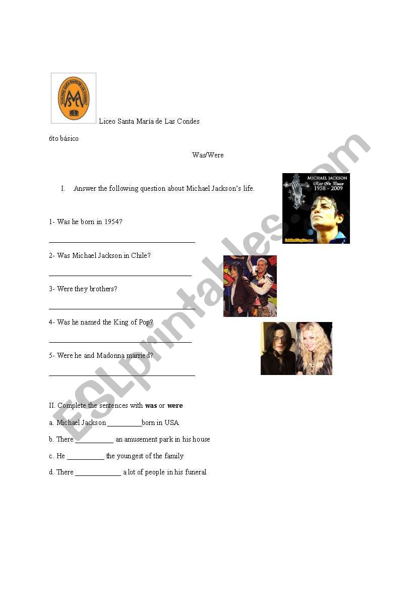 michael jackson  worksheet