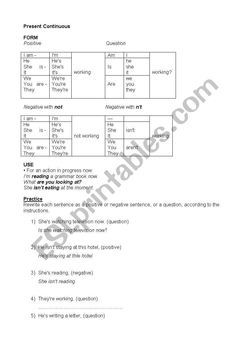 Present Continuous worksheet