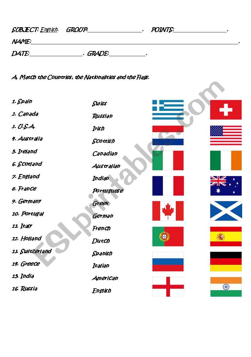 COUNTRIES AND NATIONALITIES worksheet