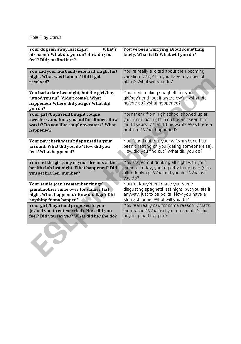 Role Play Cards worksheet