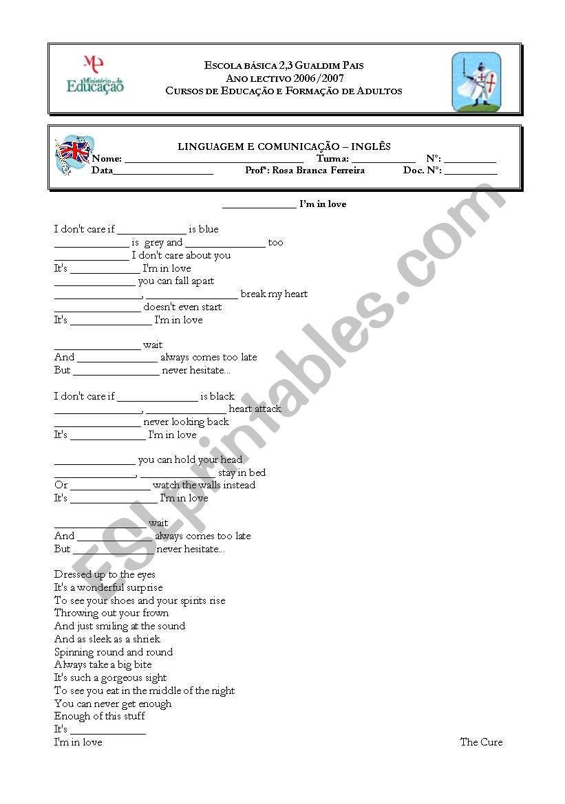 Friday IÂ´m in love worksheet