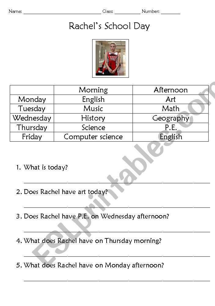 School Schedule Worksheet  worksheet