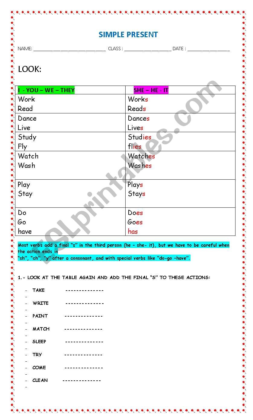 simple present worksheet