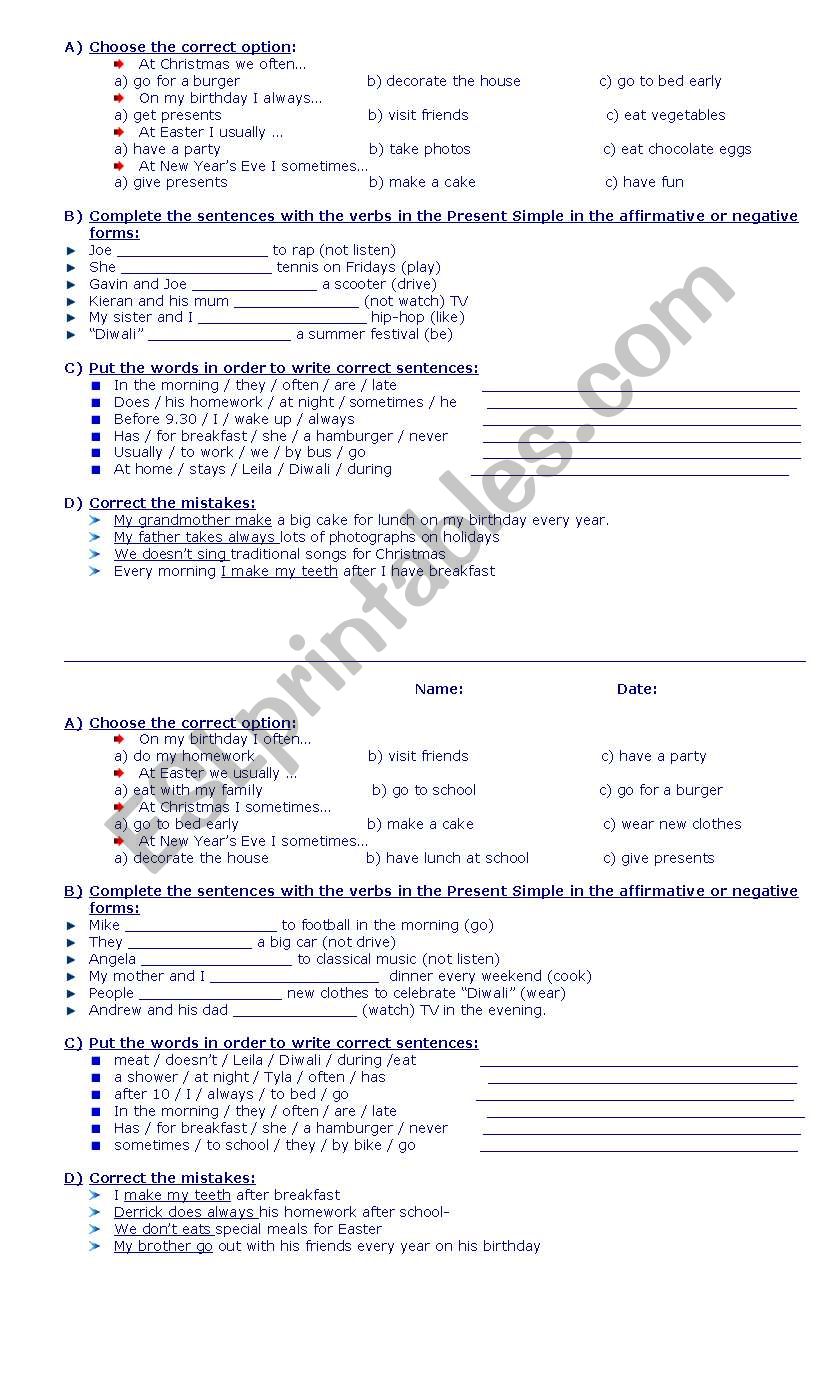 simple present exercises worksheet