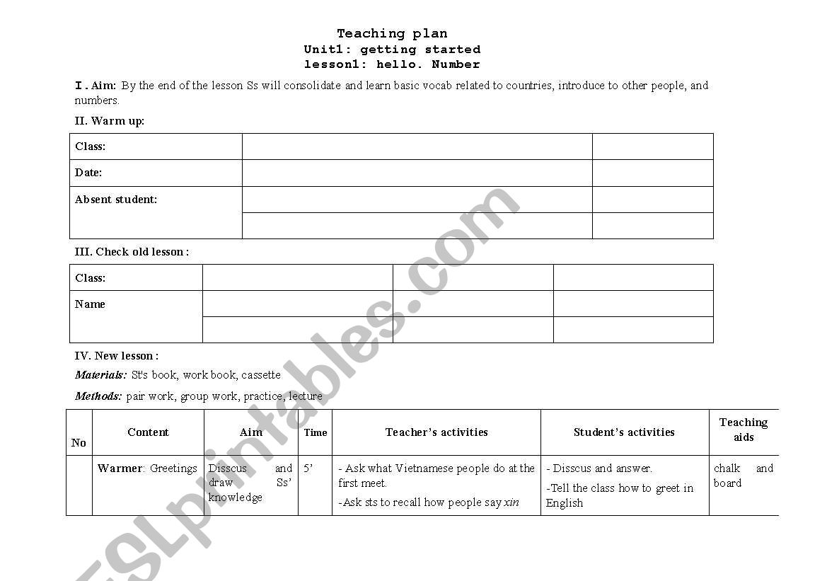 Teaching plan worksheet