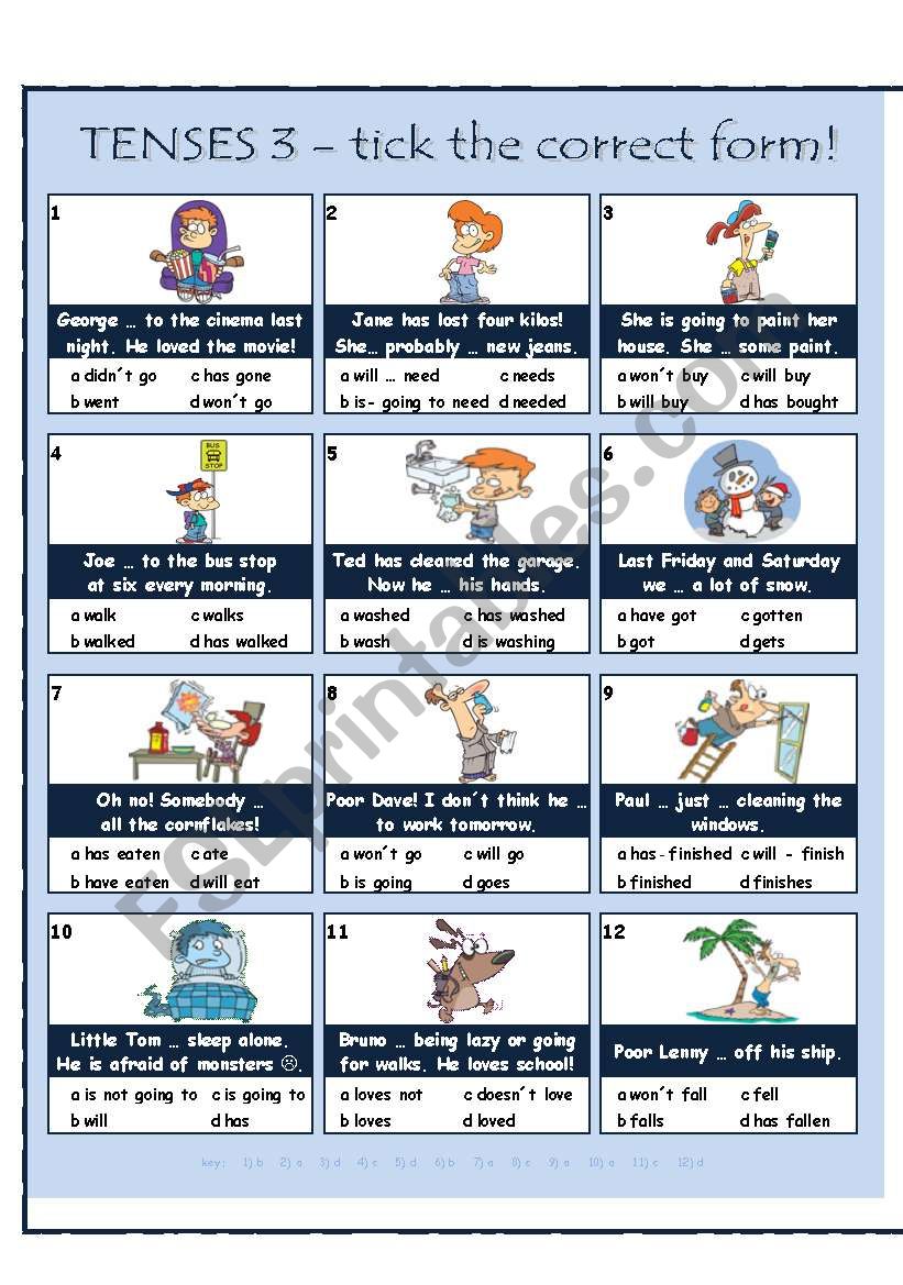 TENSES - tick the correct form -3