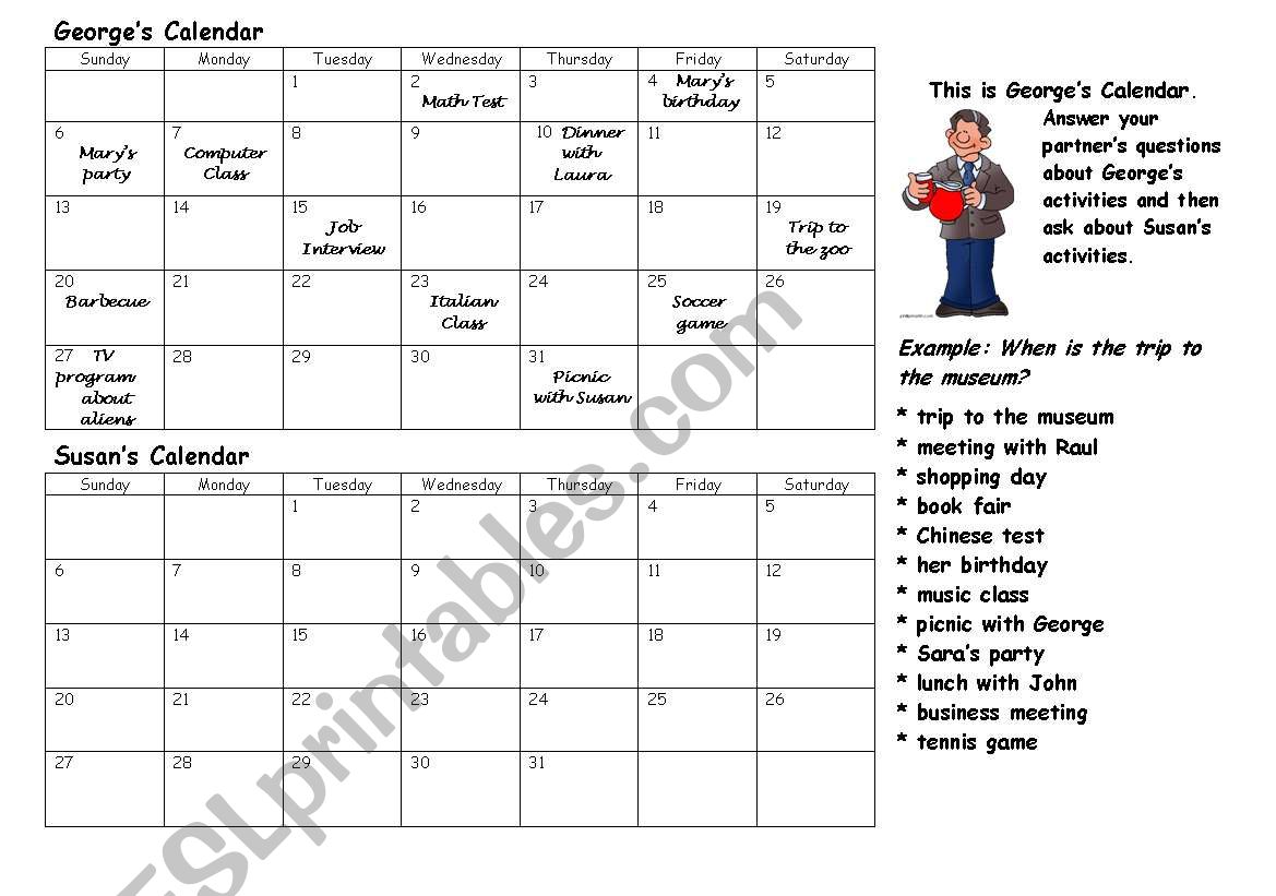 Saying the dates worksheet