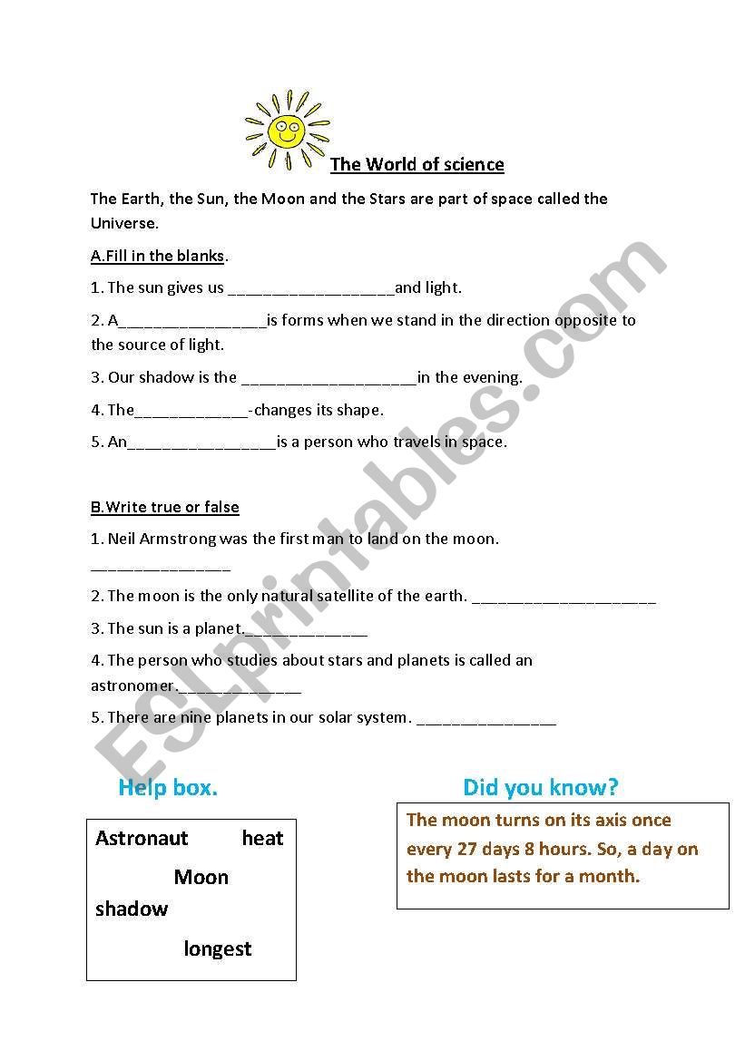 The world of science worksheet