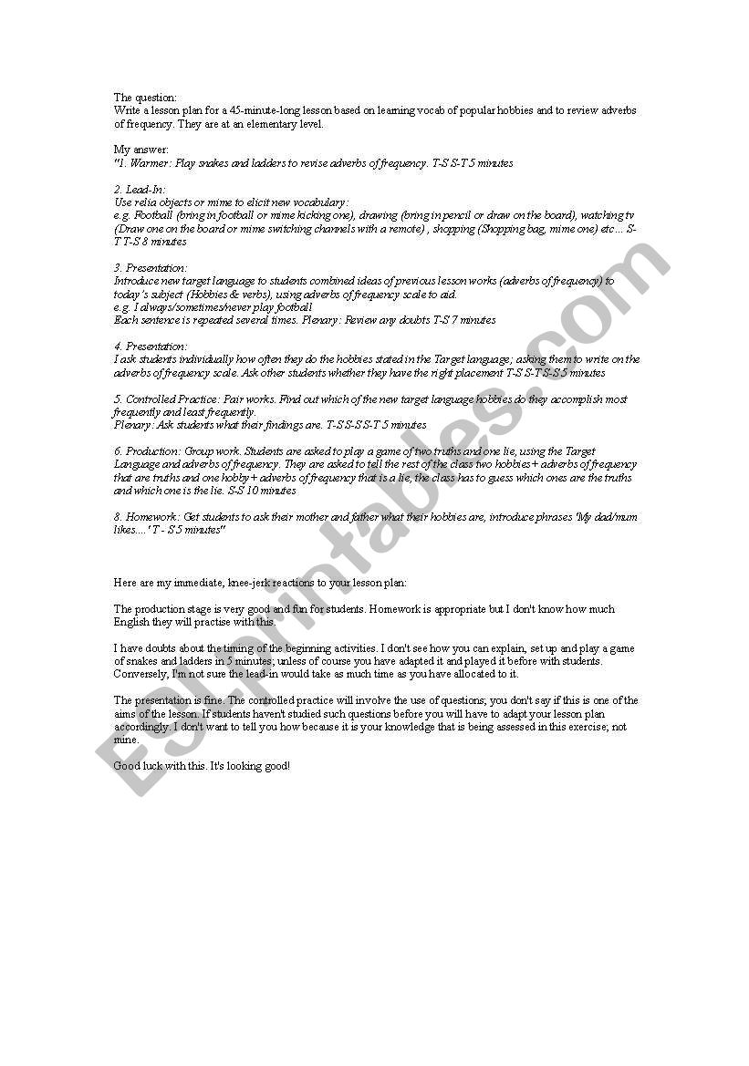 TEFL - CHeckpoint 5 Lesson Plan