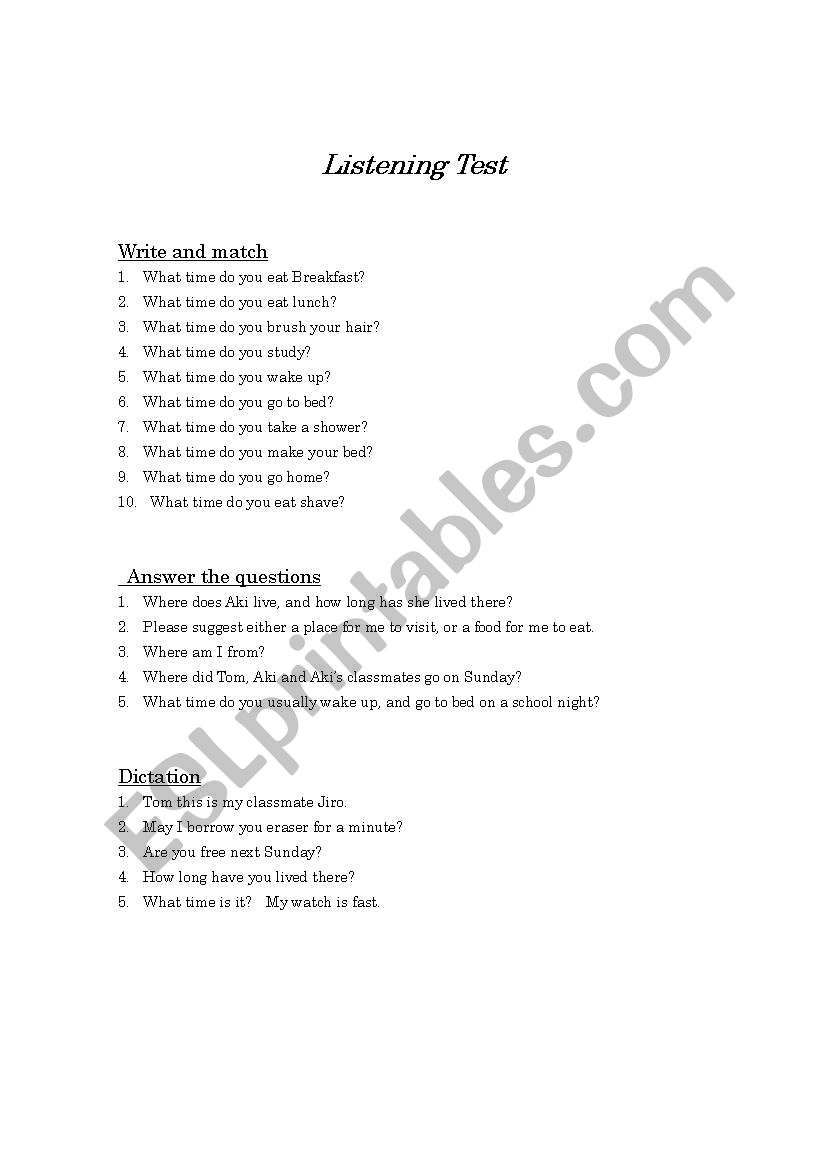 Listening Test worksheet