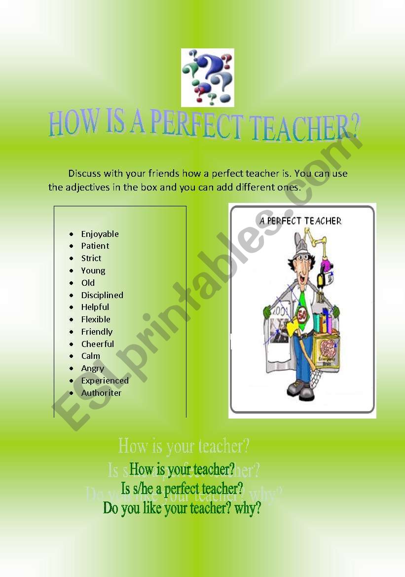 HOW IS A PERFECT TEACHER? worksheet