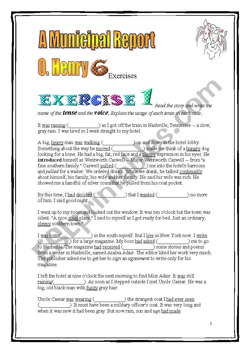 3 pages of Home reading with exercises (O.Henry/Municipal Report)