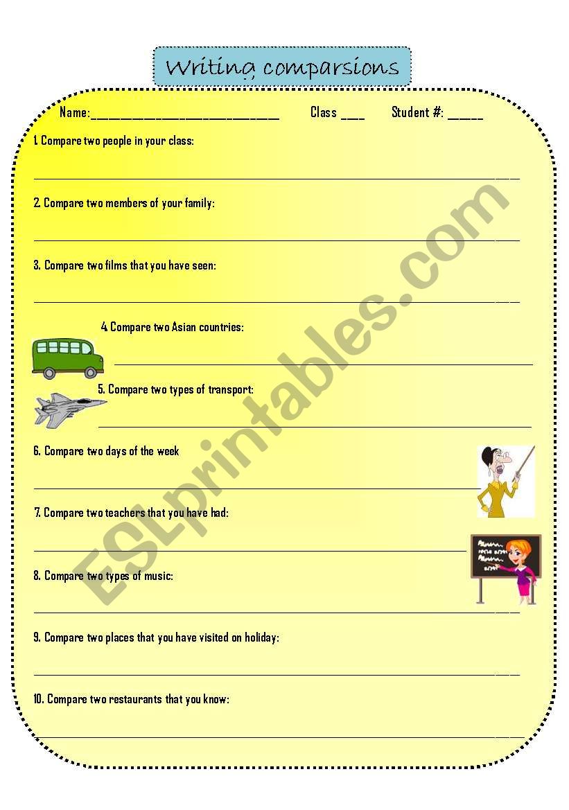 Writing comparisons worksheet