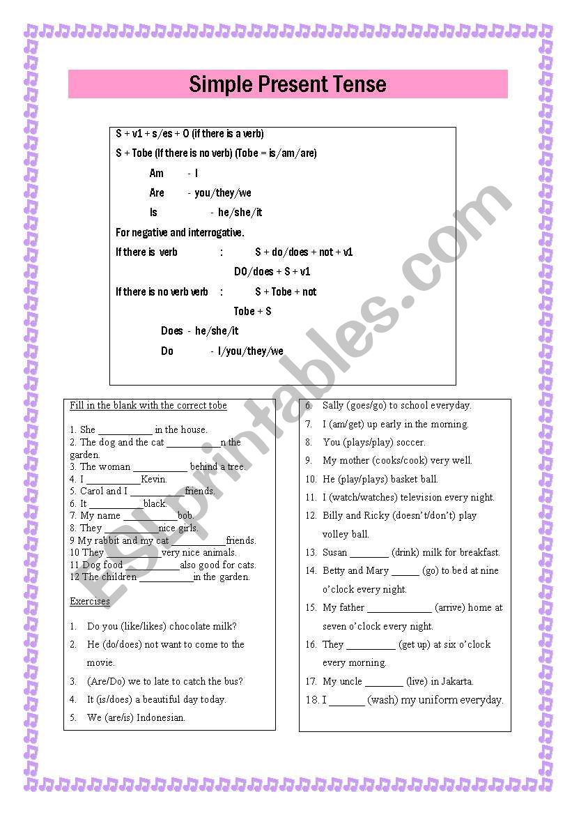 simple present  tense worksheet