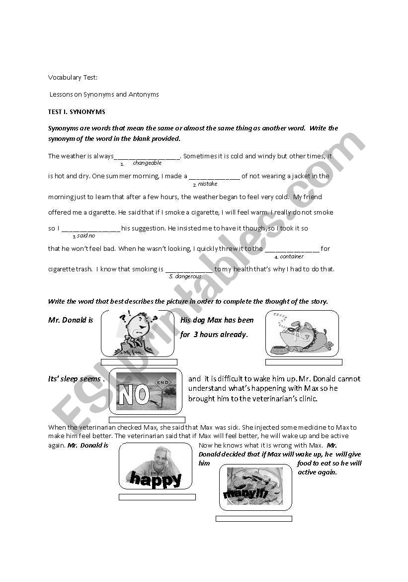 synonyms worksheet