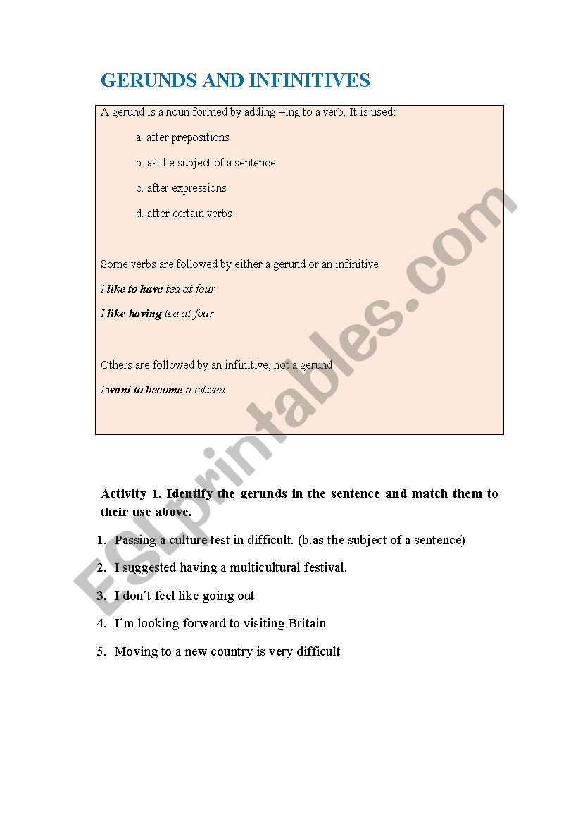 gerunds and infinitives worksheet