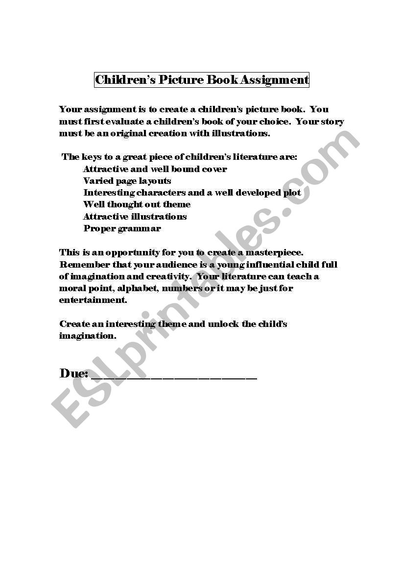 Childrens Book Assignment worksheet