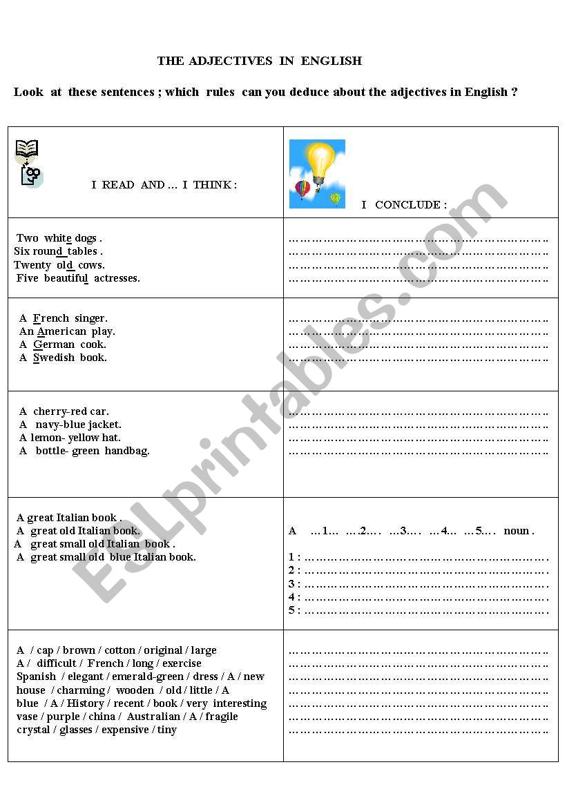 The adjectives in English : general rules + order of adjectives