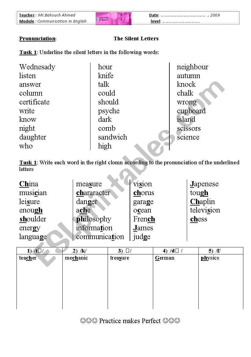 pronunciation worksheet