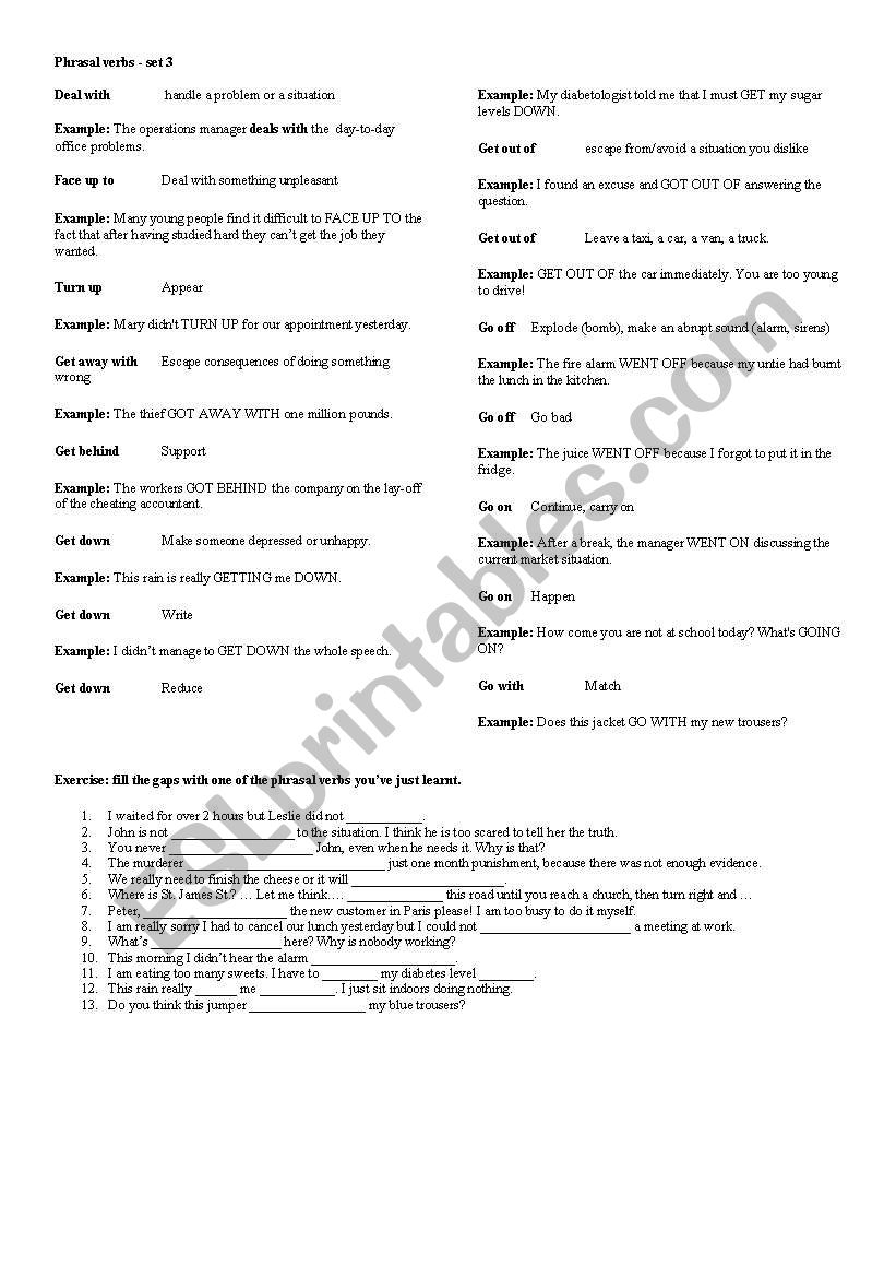 Phrasal verbs with fill-the-gap exercise set 3