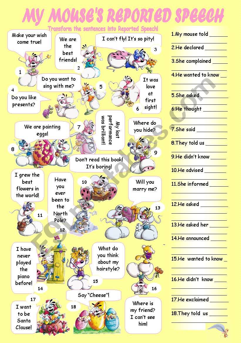 MY MICES REPORTED SPEECH worksheet