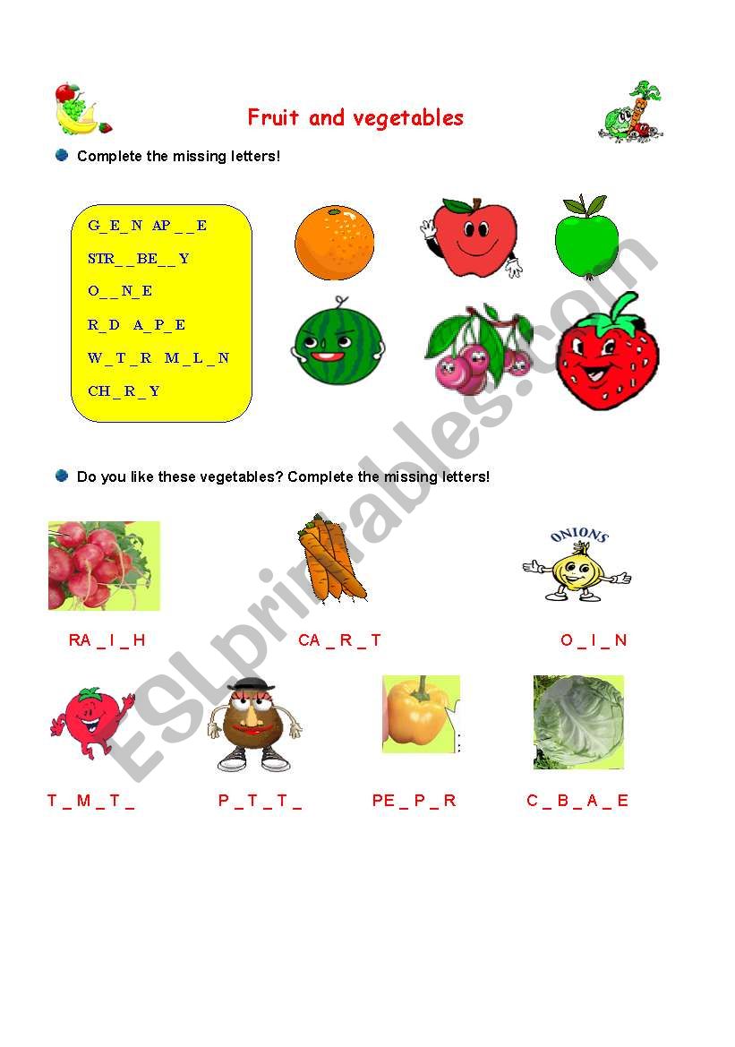Fruit and vegetables worksheet